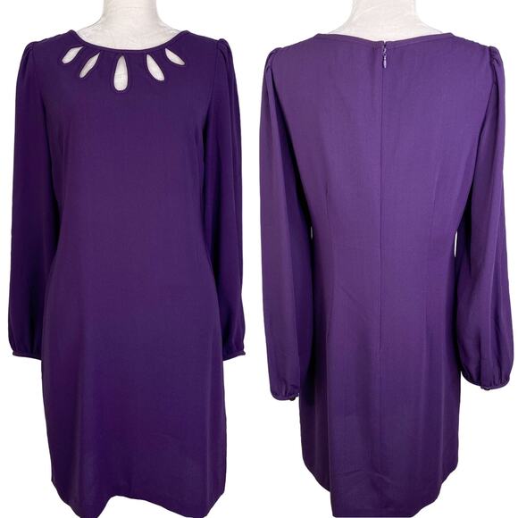 Gabby Skye Dress 10 Purple Long Sleeve Cut Outs Back Zipper - Picture 1 of 11